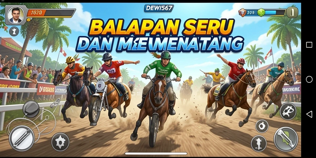 Tangkapan layar gameplay DEWI567 menampilkan balapan yang mendebarkan dan kendaraan berkecepatan tinggi.