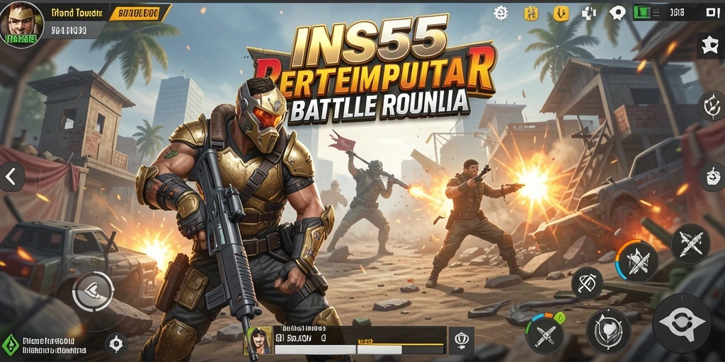 Tampilan gameplay seru di INS55, pertarungan mendebarkan dalam genre Battle Royale.