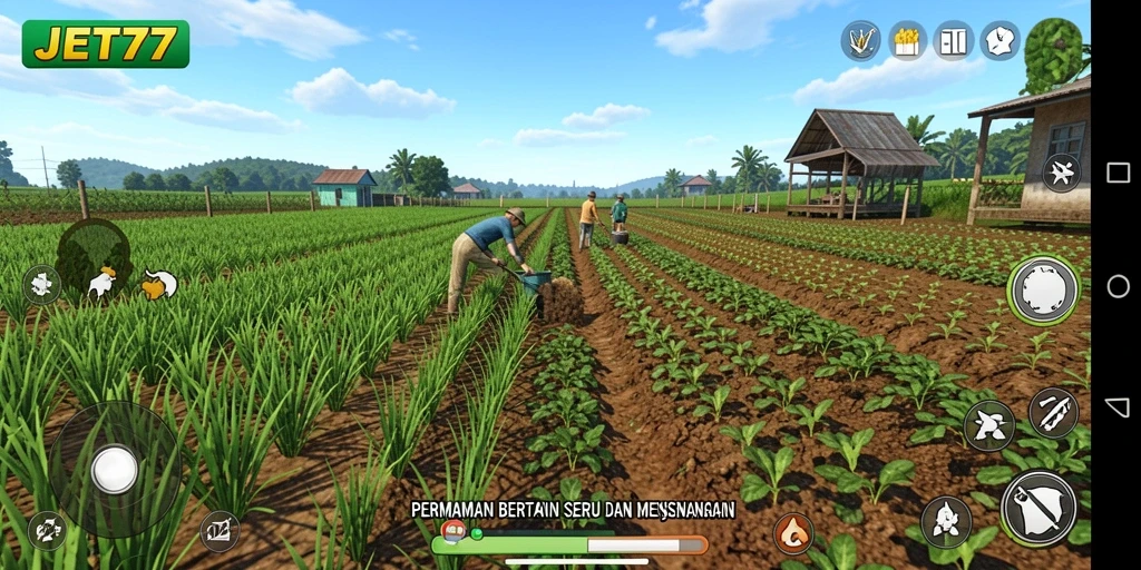 Tampilan gameplay seru di JET77 dengan berbagai aktivitas pertanian.