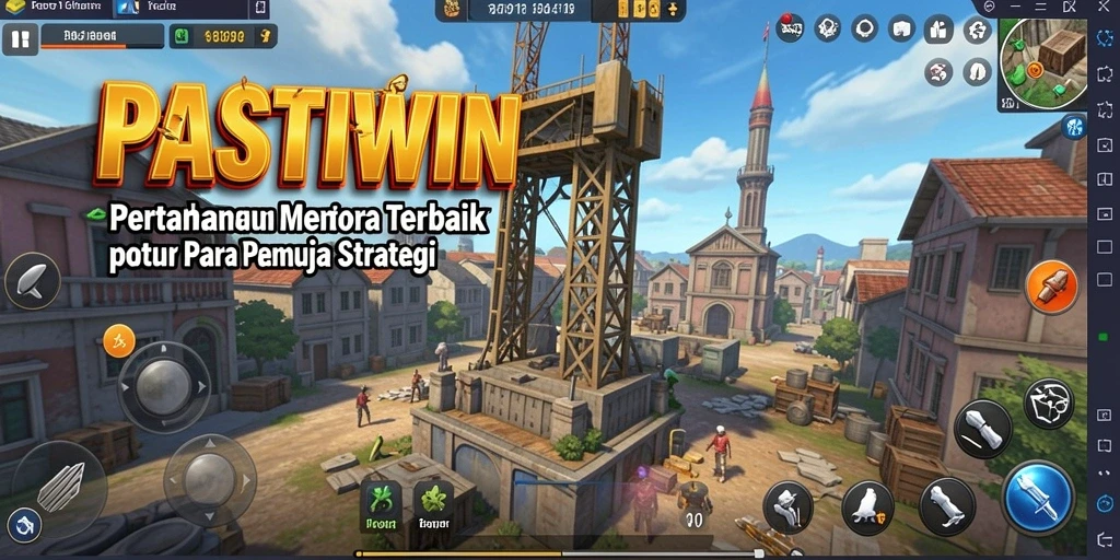 Screenshot dari gameplay Tower Defense PASTIWIN yang menampilkan pertahanan menara.