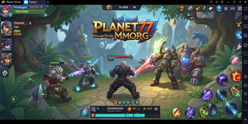 Screenshot utama PLANET77 menampilkan aksi pertarungan seru dalam gameplay MMORPG.