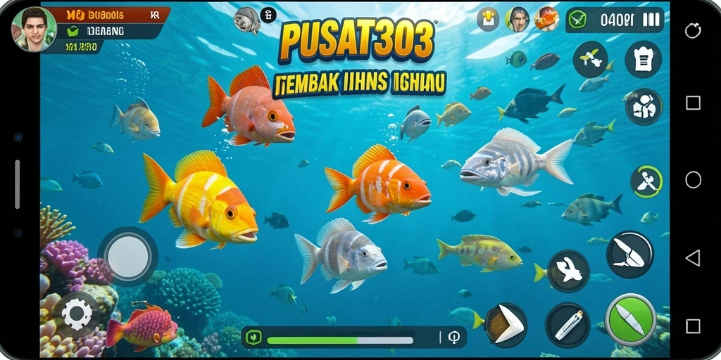 Screenshot utama PUSAT303 menampilkan aksi menembak ikan yang seru.