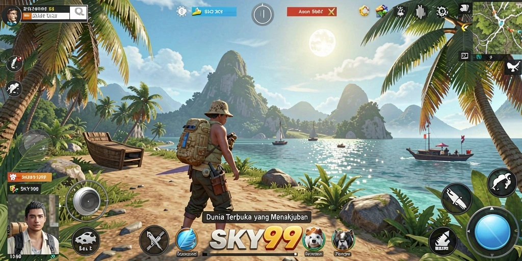 Tangkapan layar gameplay <strong>SKY99</strong> menampilkan keindahan dunia terbuka yang luas.