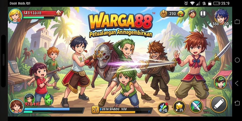 Tampilan gameplay seru dan interaktif WARGA88 dengan karakter anime.